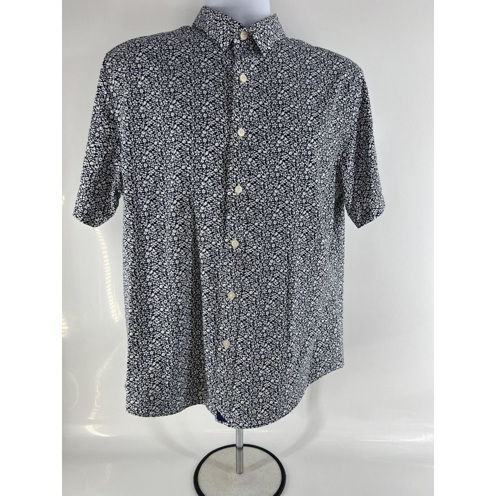 Untuckit Shirt Mens Medium Navy White Floral S/S Button Up Nylon Elastane